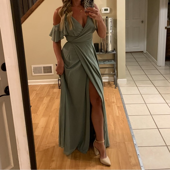Easy Listening Sage Green Cold-Shoulder Wrap Maxi Dress - Picture 6 of 7